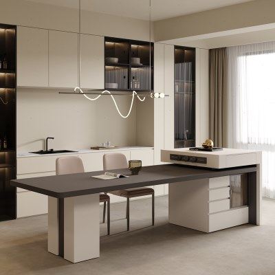 高级感意式轻奢餐桌岛台一体家用开放式厨房餐厅岩板餐桌椅组合,住宅家具,岛台餐桌,淘宝优惠券,粉丝福利购,淘宝优惠卷