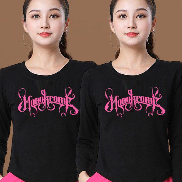 跳上衣字母新款长袖T恤服舞操团体跳操广场舞服装春秋健身大码服