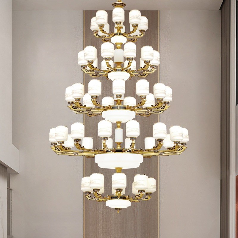 复式楼别墅中空客厅大吊灯新y中式楼中楼挑空跃层锌合金五层灯具