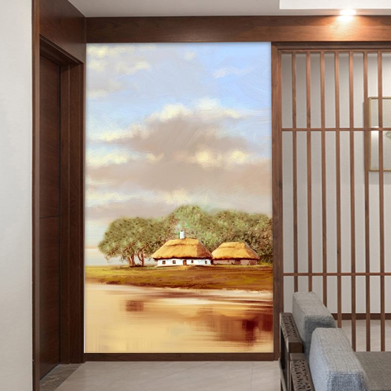 壁画客厅风景欧式玄关走廊背景墙壁纸现代简约过道油画进门装饰画