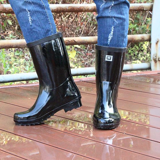 轻便防水青雨靴天然劳保雨鞋防滑黑色简约半雨鞋男中筒黑橡胶胶鞋