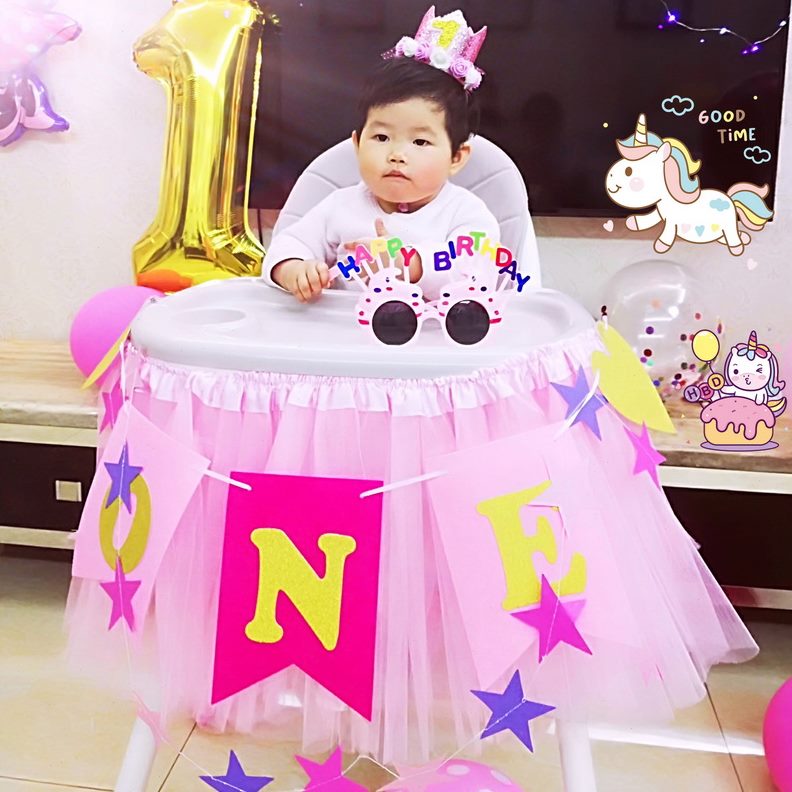 宝宝桌布男女网纱装饰置甜品一三件套拉婴儿车旗生日纱裙餐椅周岁
