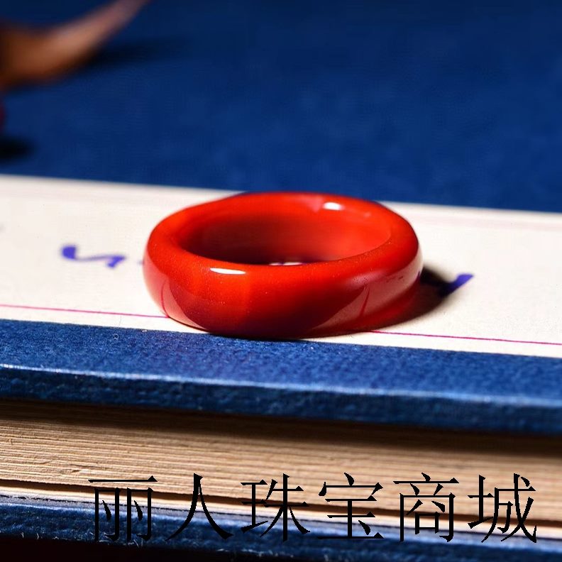 戒指柿子凉玉戒指女胶山老坑原石玛瑙指环保山南红指起扳红男饰品