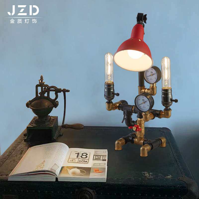创意loft复古工业风装饰水管机器人台灯朋克咖啡厅酒吧吧台台灯