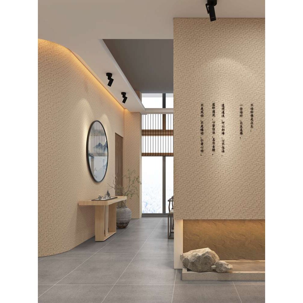 墙纸自粘防水草编亚麻布纹简约中式客厅卧室茶楼饭店酒店装修壁纸