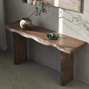 侘寂风原木自然边客厅玄关桌复古做旧装饰条案靠墙实木玄关台创意