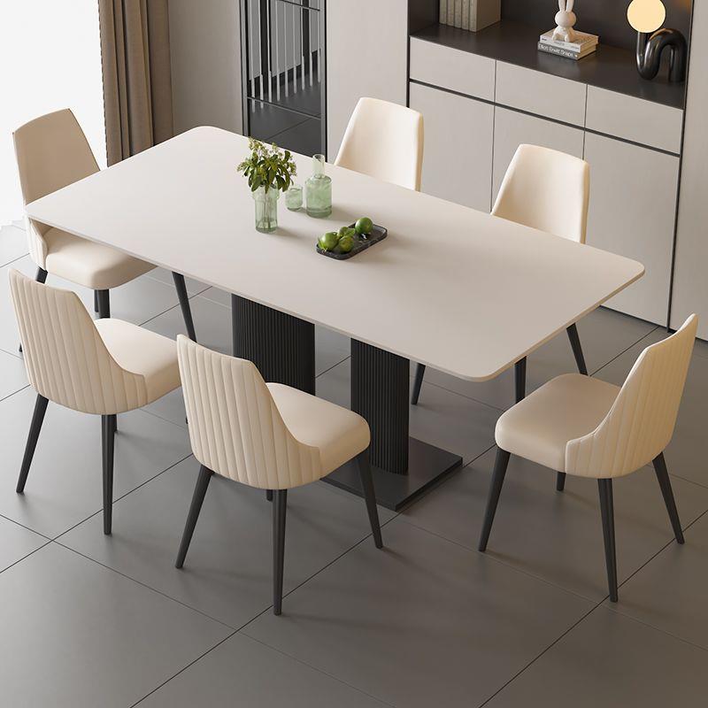 奶油风意式岩板餐桌小户型现代简约轻奢长方形家用餐桌椅组合桌子
