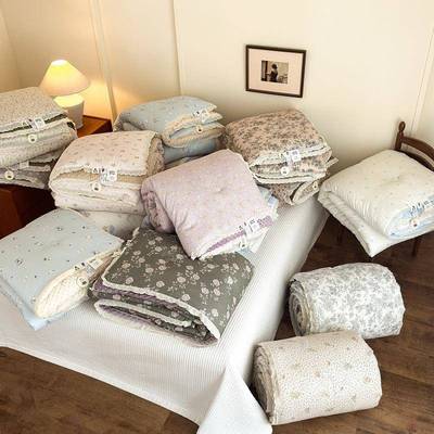 韩式全棉双层纱花边款安抚豆豆被保暖加厚可水洗春秋冬被四件套