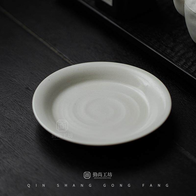 复古诧寂风手工粉引素白壶承陶瓷茶道配件盖碗底托家用果盘茶点盘