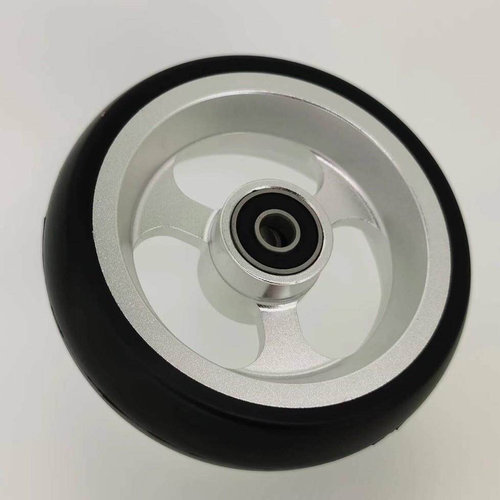 轮椅配件前轮带轴承4寸5寸万向轮PU实心轮铝合金材质