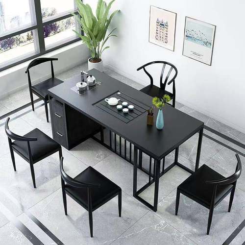 茶桌椅组合火烧石茶台家用办公阳台大理石茶几简约现代功夫泡茶桌