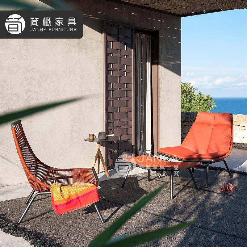 户外别墅藤编躺椅花园庭院阳台藤椅室外露台休闲摇椅组合家具