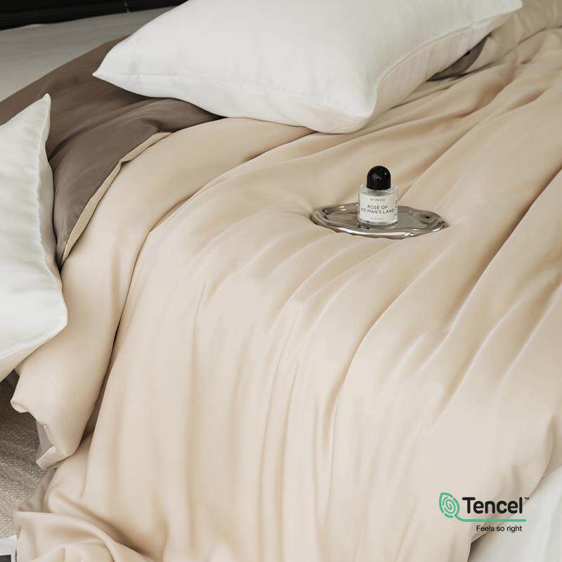 纯色双拼天丝被套单买LF级夏季凉感莱赛尔纤维被罩100支裸睡枕套