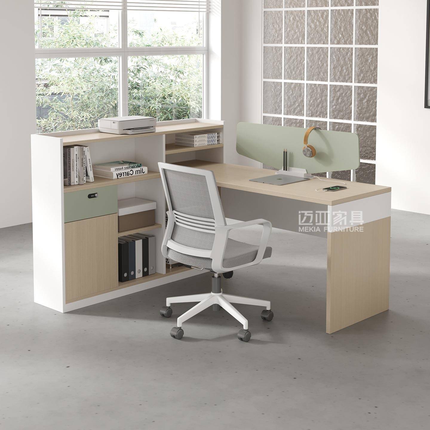 现代办公椅子家用职员椅白色简约时尚办公室电脑办公桌员工位带柜