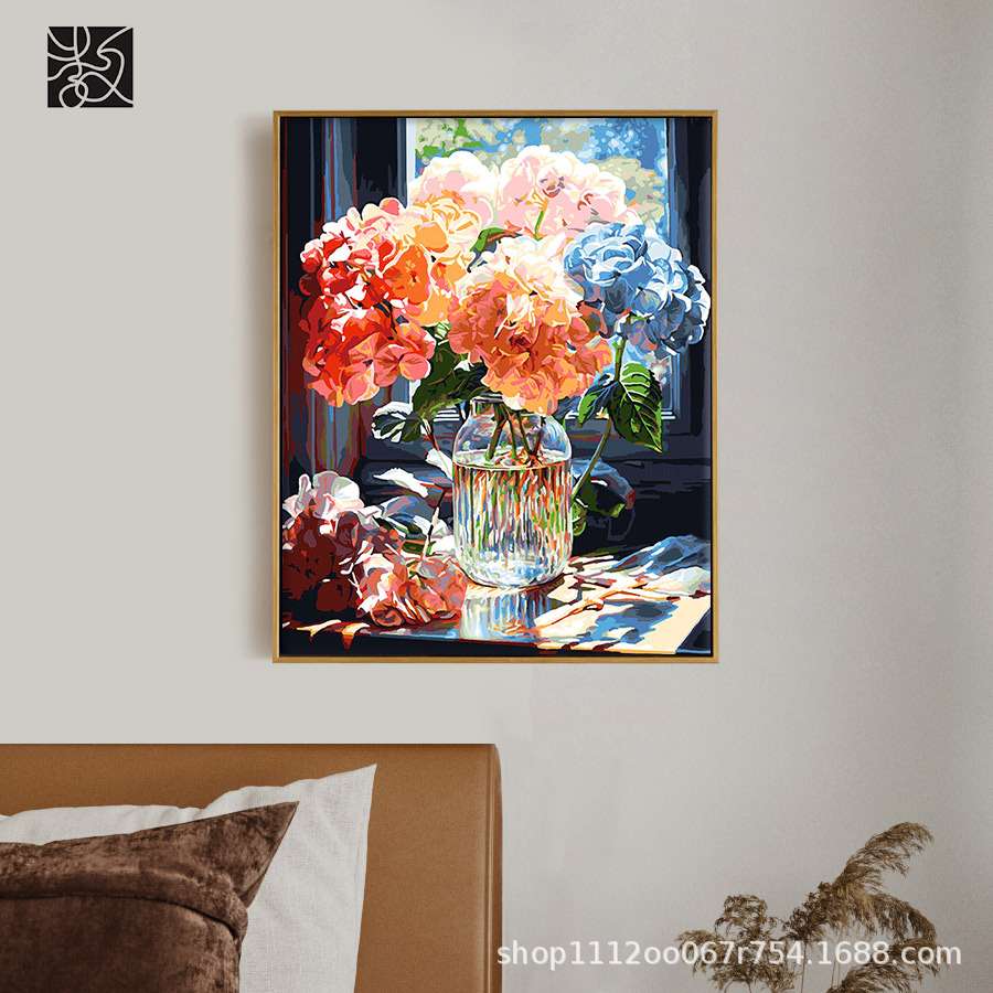 数字油画厂家直供客厅书房装饰画手工填色花卉油画手绘填充挂画图片