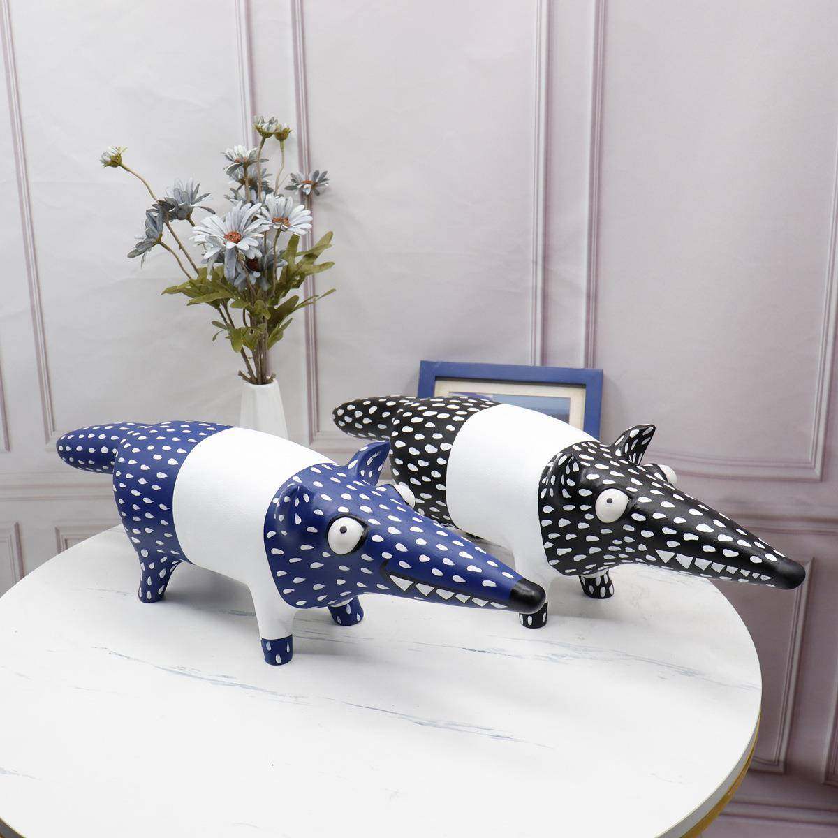现代简约黑白蓝粉狐狸动物摆件样板房售楼处书房客厅酒店软装饰品