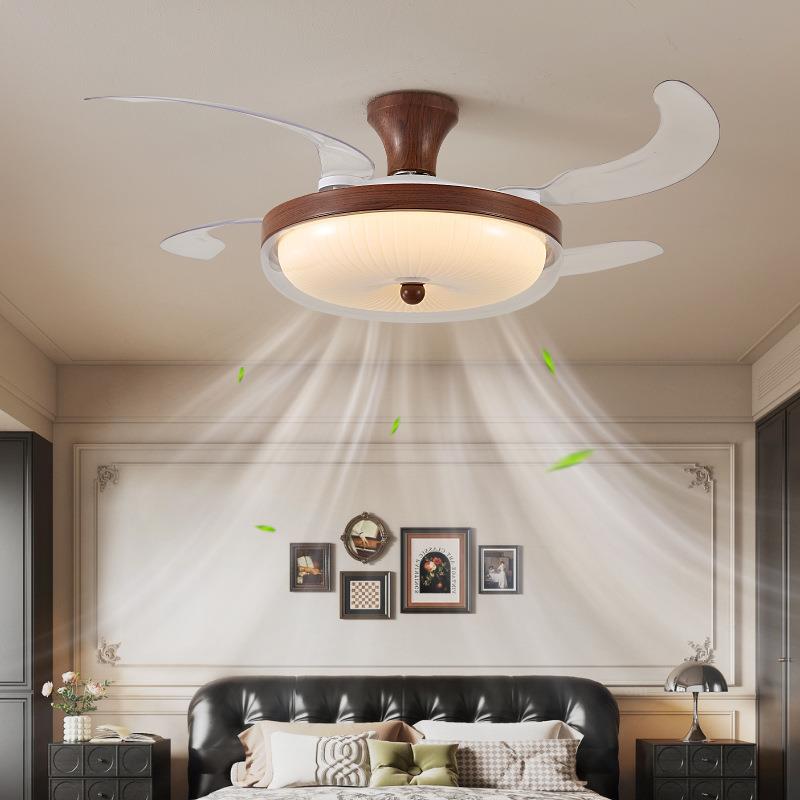 风扇灯卧室灯中古风隐形静音大风力主卧吸顶灯房间灯扇一体餐厅灯