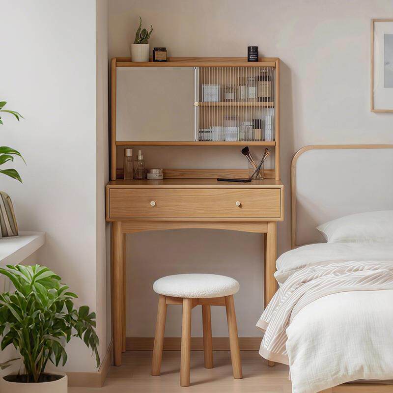 实木梳妆台小型现代卧室简约小户型化妆桌书桌一体2025新款化妆镜