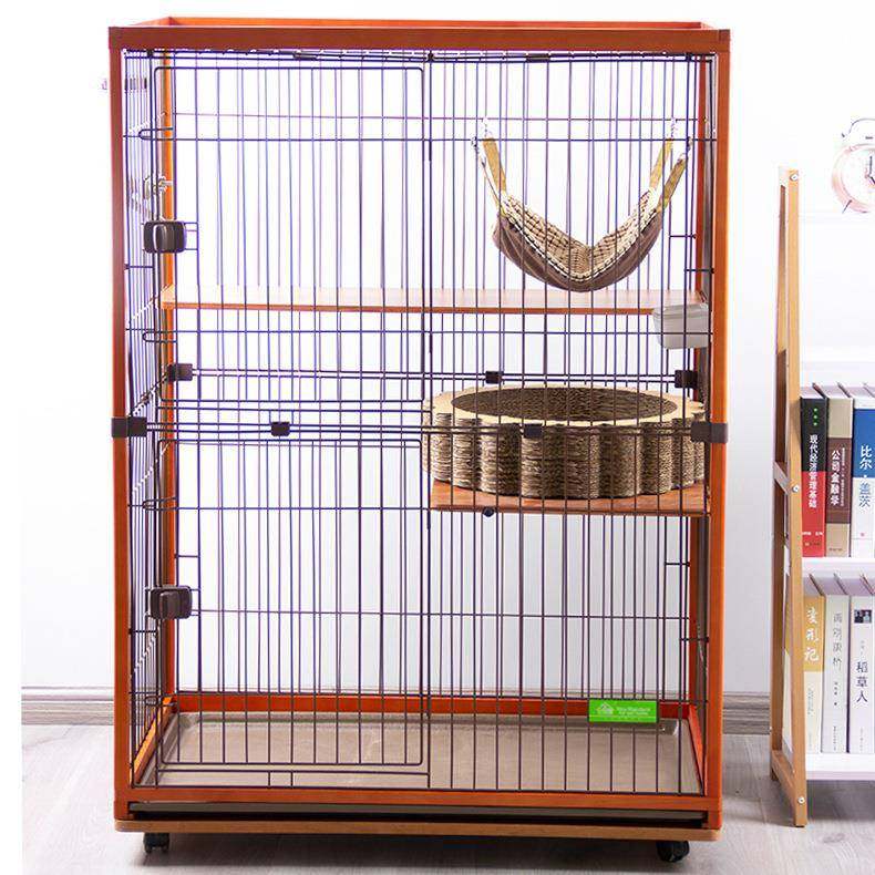 创逸CWP榉木系列实木三层猫别墅木头两层猫笼子二层猫舍可隔断笼
