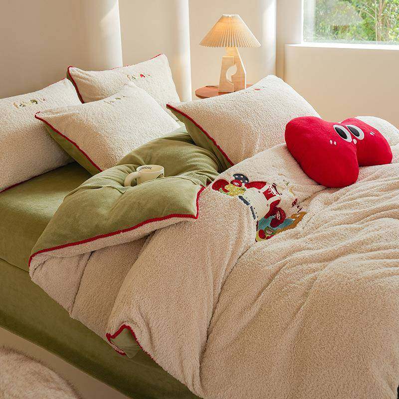 A类母婴级保暖加厚四件套法兰绒双面珊瑚绒绣花三件套床上用品