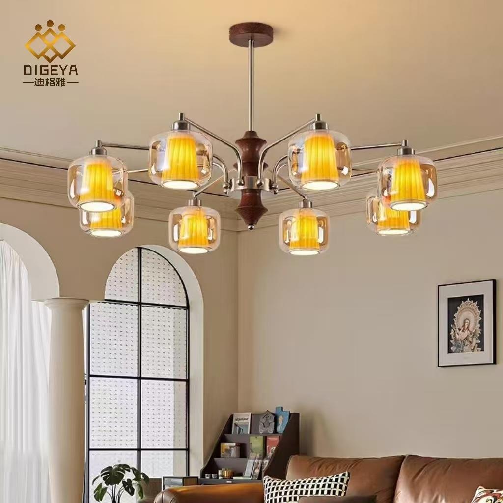 迪格雅新中式客厅餐厅氛围感主灯复古轻奢卧室民宿装饰玻璃吊灯具