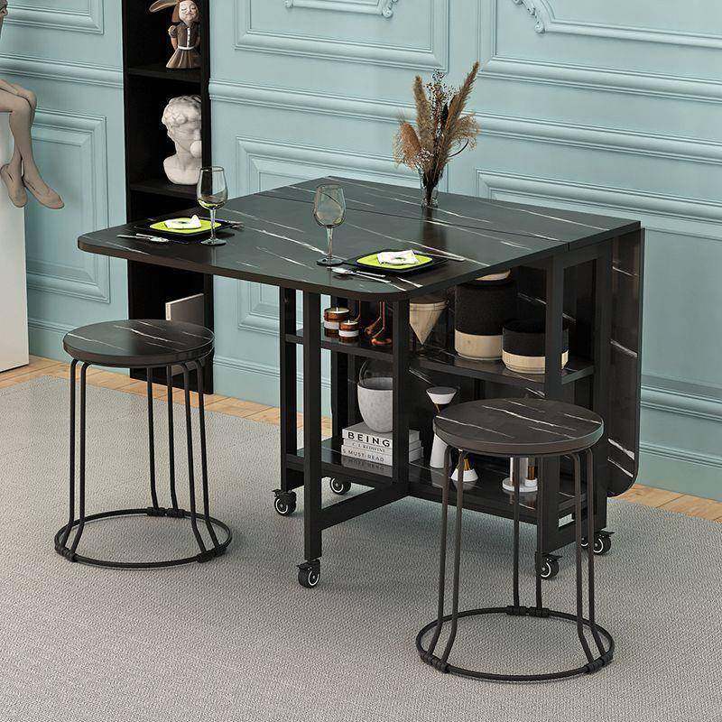 折叠餐桌家用小户型桌子多功能可移动伸缩带储物简易吃饭桌厨房用