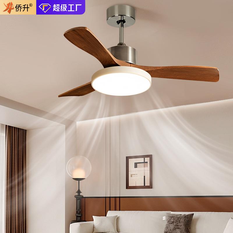 中古风风扇灯复古简约新款儿童房主卧室餐厅灯卧室木叶电扇吊扇灯