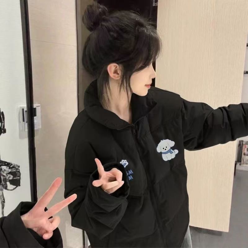 黑色立领保暖羽绒棉服女大童冬装