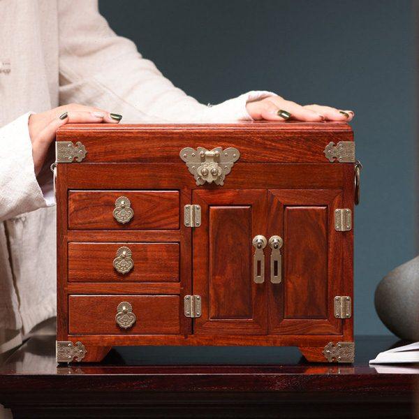 中式首饰盒实木梳妆盒百宝箱榫卯耳钉小叶紫檀红木收纳盒结婚嫁妆,收纳整理,首饰盒,淘宝优惠券,粉丝福利购,淘宝优惠卷