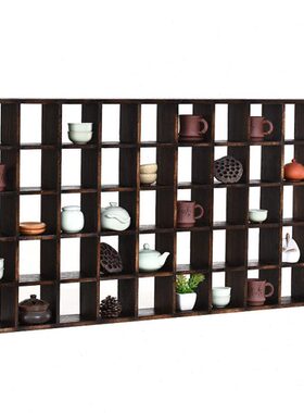 烧桐可客厅木桐墙隔断置物架木壁挂多宝阁格子架博古架实木茶具架