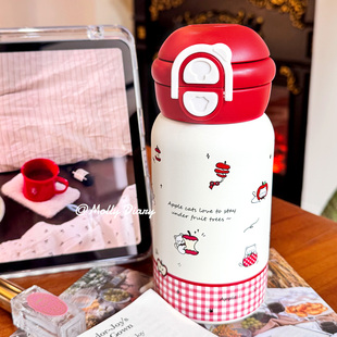 高颜值保温杯女生简约食品级316不锈钢双饮吸管学生水杯可爱小猫