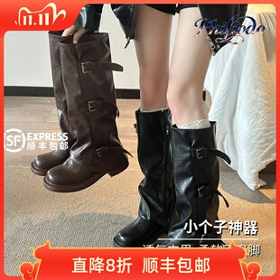 PHILIODO显瘦厚底长筒靴女2025秋冬新英伦风高筒堆堆靴裤管骑士靴