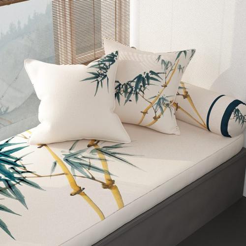 坐垫飘窗垫中式亚麻竹韵红木沙发垫竹子椅垫罗汉床抱枕靠垫垫子