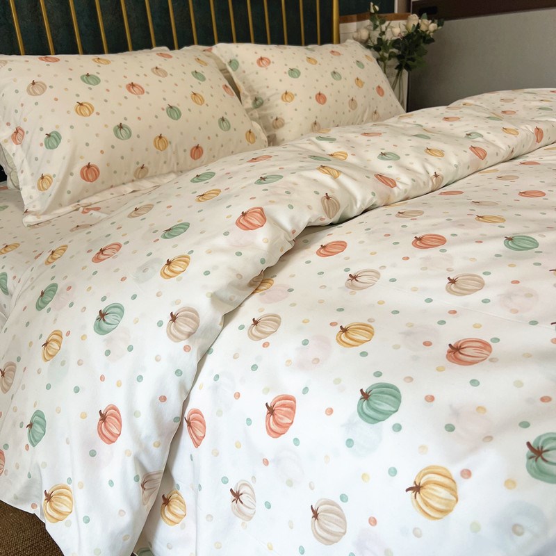 清新点点小南瓜A类天丝棉床单单件被罩卡通三四件W套加大炕单定制