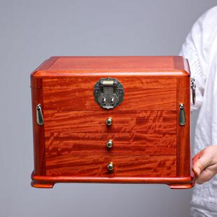 缅甸花梨木雕素面喜结连理多层首饰盒婚嫁梳妆盒摆件装饰品红木