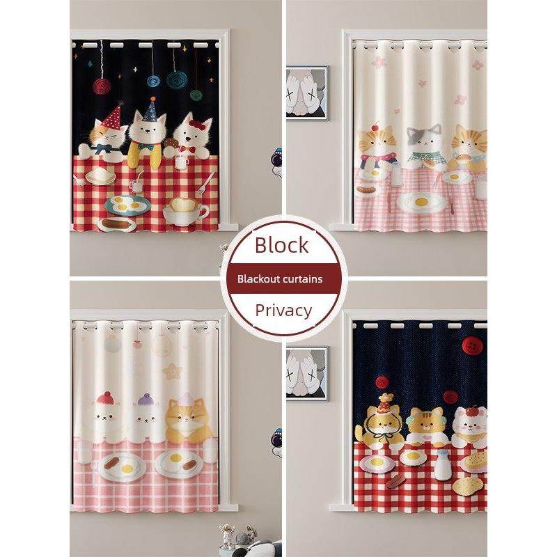 窗帘遮光2025新型免打孔装置防晒隔热儿童房男女卧室浮动短窗