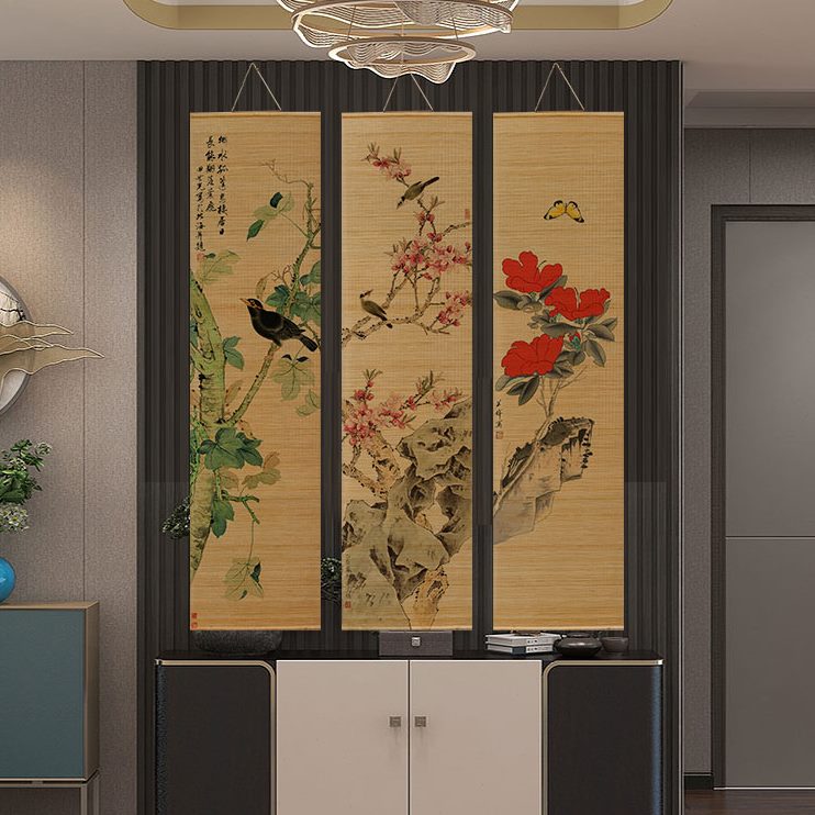 竹帘挂帘书房装饰画定制挂画竹梅兰竹菊新中式禅意茶室客厅背景墙图片