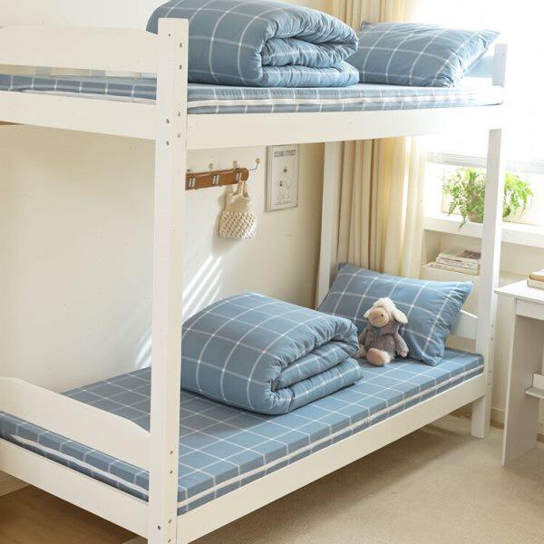 A类蓝色水洗棉床上三件套床套款大学生高中男生宿舍床笠床单被套