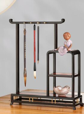 光挂檀木创意毛笔笔架红木工艺品书房 办公室摆件新中式博古架紫