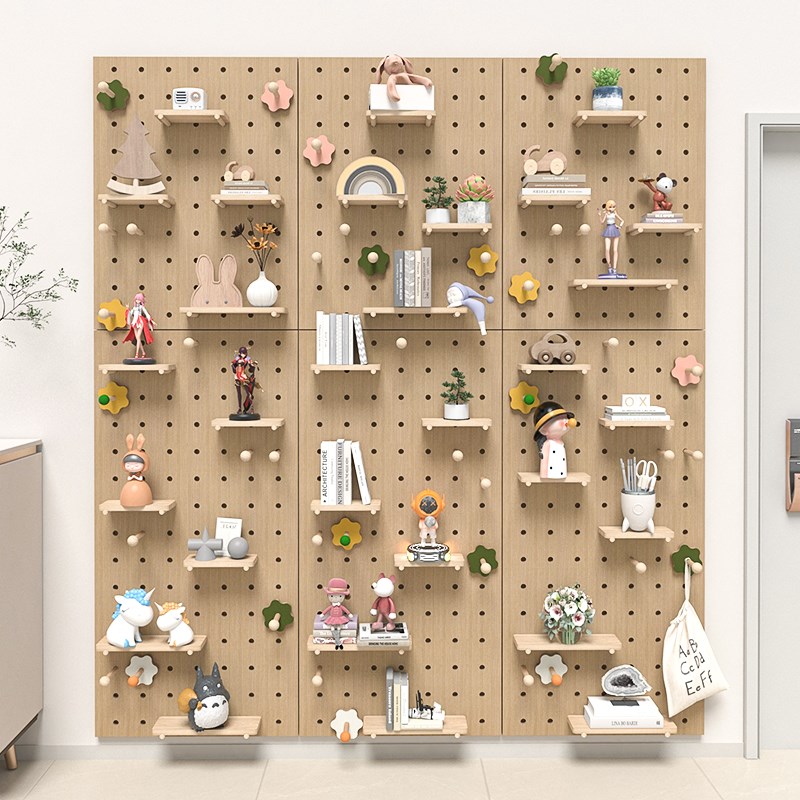 定制洞洞板实木挂板入户玄关隔板B墙上置物架挂衣架一体壁挂展示