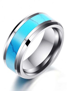 金戒指男士戒指绿松石手饰朗供应钨钨钢镶边铂瑞批