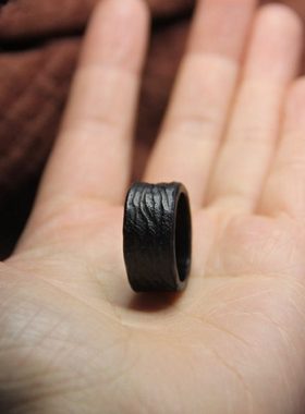 上觉手作 侘寂 原创风蚀纹理黑檀戒指木质指环男女朋友情侣礼物