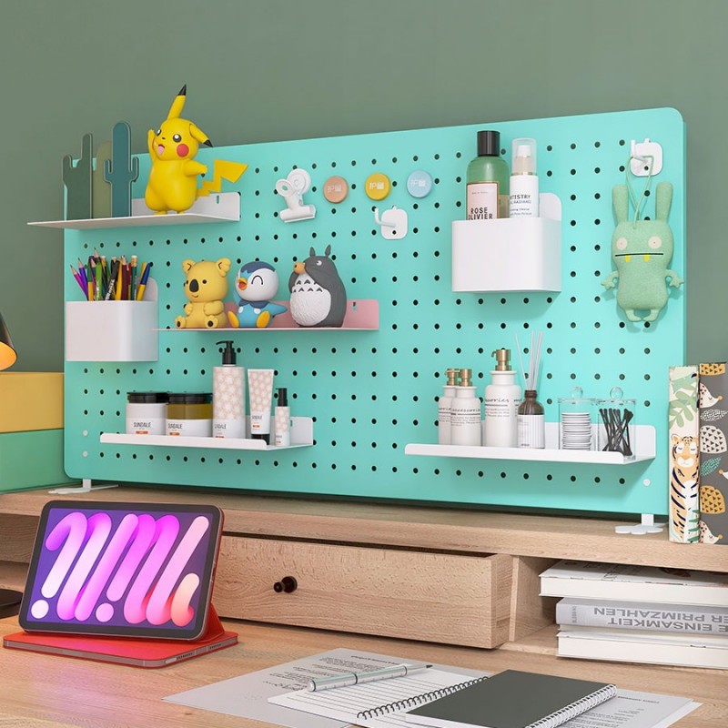 桌面洞洞板站立式免打孔收纳置物架卧室书桌办公室V墙面金属展示