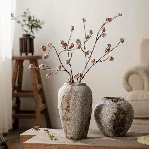 斑驳复古新中式陶罐侘寂风装饰品摆件玄关电视柜插花水培陶瓷花瓶,家居饰品,花瓶,淘宝优惠券,粉丝福利购,淘宝优惠卷