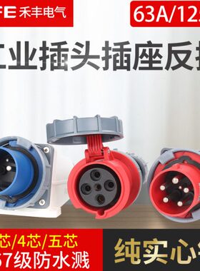 67具反63A3芯连接器插头IP明装空工业插头5孔航器线头防水124爆5A