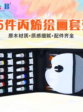H&B12ml丙烯颜料12色套装画笔毛刷15支美术绘画水粉水粉画专用