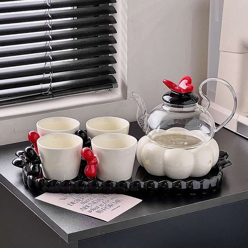 撞色蝴蝶盖花茶壶套装精致下午茶水具组合果茶喝水支持加热养生壶