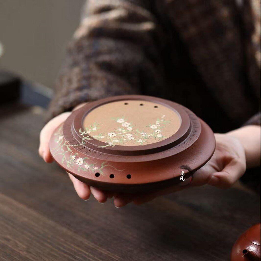 宜兴紫砂【梅花储水壶承壶托】杯垫茶盘茶壶底座托盘百搭款茶具