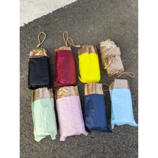 出外贸 巴掌大16cm钛金折叠伞 简约素色卡片拉炼包轻量收纳遮阳伞