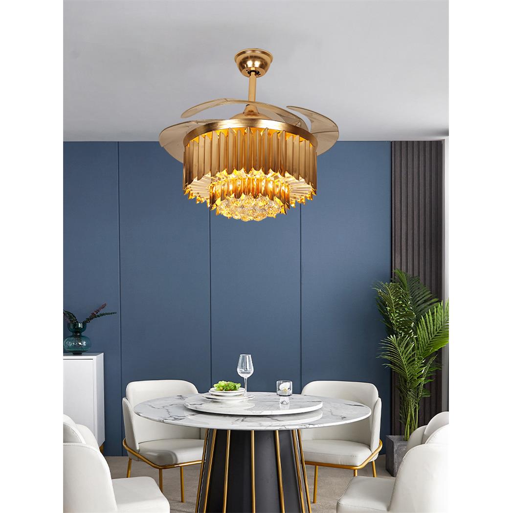 北欧隐形风扇水晶吊灯豪华简约现代客厅吊扇灯家用卧室灯具